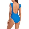 thumbnail image 6 of Sngxgn Women's Swimsuit Tummy Control Bathing Suit Ruffle V Neck Swimwear(Blue,L), 6 of 6