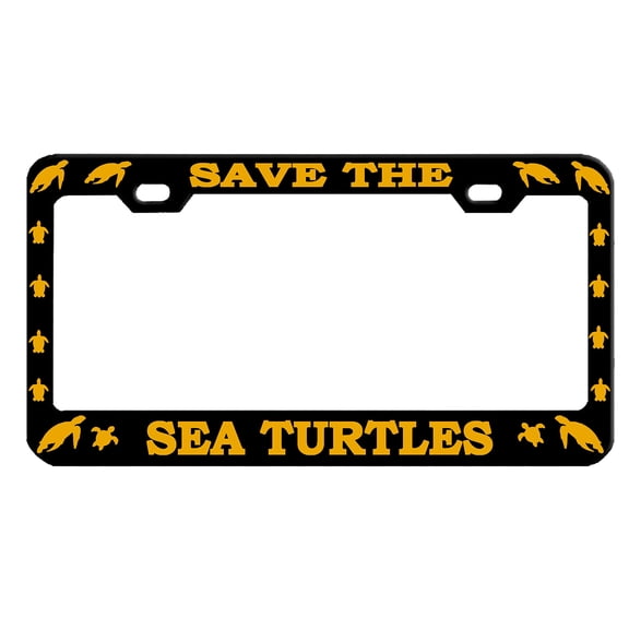 Save The Sea Turtles Style Metal License Plate Frame Personalized/Car Accessories Car Tag Holder Cover (Black/Yellow)