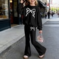 thumbnail image 2 of XEGLSBU Girls Valentines Day Outfit 7/8 Girls Long Sleeve Top and Flare Pants with Bow Print Two Piece Outfit for Toddler and Kid Black Size 5-6 Years, 2 of 4