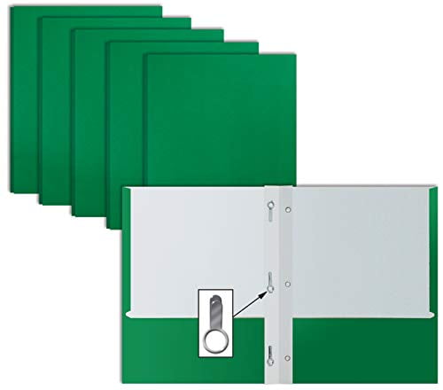 Green Paper 2 Pocket Folders with Prongs, 50 Pack, by Better Office Products, Matte Texture, Letter Size Paper Folders, 50 Pack, with 3 Metal Prong Fastener Clips, Green