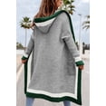 thumbnail image 2 of sicmoss Women's Gray Color Block Vertical Striped Hooded Cardigan Open Front Oversized Long with Pockets, 2 of 5
