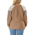 thumbnail image 3 of Adibosy Womens Plus Size Long Sleeve Tops Leopard Print Striped Colorblock Tunic Tops Crew Neck T-Shirts Khaki, 3 of 5
