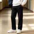 thumbnail image 2 of Plebaso Boys Basic School Uniform Pants High Waist Straight Leg Pull on Trousers Casual Kids Pants with Pockets, 2 of 7