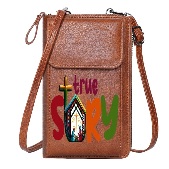 OIDERY PU Leather Phone Purse Zipper Womens Wallet stained glass nativity vibrant religious iconography true story Long Purse for Gift Personalized Gifts for Girlfriend Friends