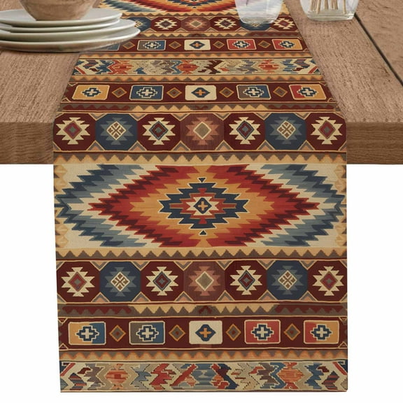 nqOlkjepod Retro Southwest Table Runner 60 Inches Long Farmhouse Dress Scarves, Boho Aztec Tribal Abstract Geometric Dining Tablerunner for Coffee Table/Kitchen Island/Party Décor, 13" x 60"