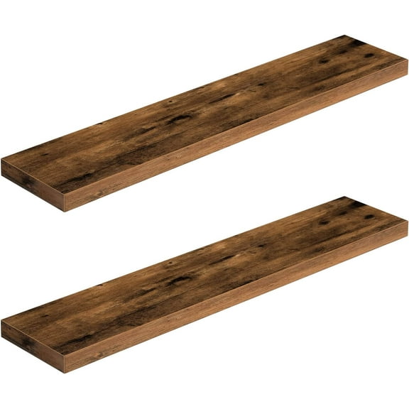 HOOBRO Floating Shelves for Wall, Wall Mounted Shelf Set of 2, 39.4" Hanging Shelf with Invisible Brackets, for Wall Bathroom, Bedroom, Toilet, Kitchen, Livingroom, Office, Rustic Brown BF100BJP201G2