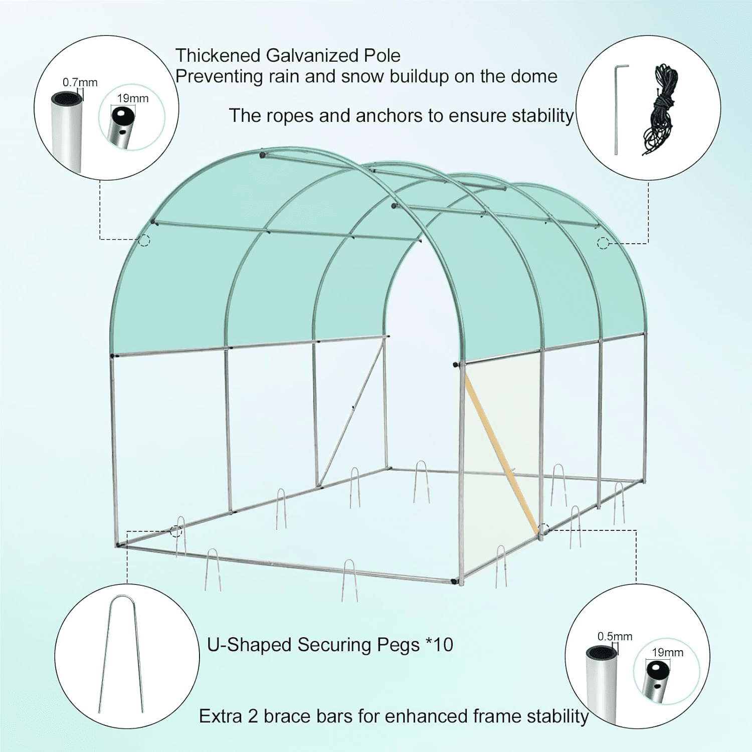 Jane Stone 10×7×7 FT Greenhouses for Outdoors Heavy Duty, Large Walk in Green Houses for Outside with Ventilated Mesh Windows & Roll-up Door & Reinforced Frame
