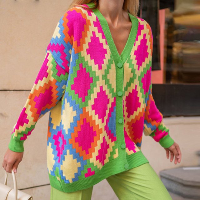 Cárdigan de punto para mujer Patrón geométrico Outwear Abrigos Cárdigan Traje diario suelto Hugtrwg Para estrenar