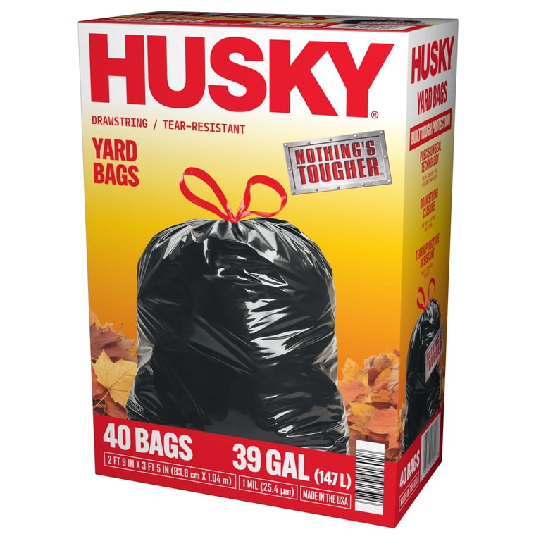 Husky 39 Gallon Drawstring Yard Bags, Black, 40 Count photo 8