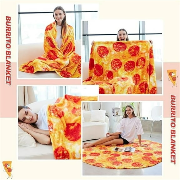 Pizza Blanket，Tortilla Throw Blanket，Double Sided Funny Realistic Food Personalized Throw Blanket，for Adults & Kids, Soft, Round, Funny Taco Blanket for Couch, Bed, Travel, and More