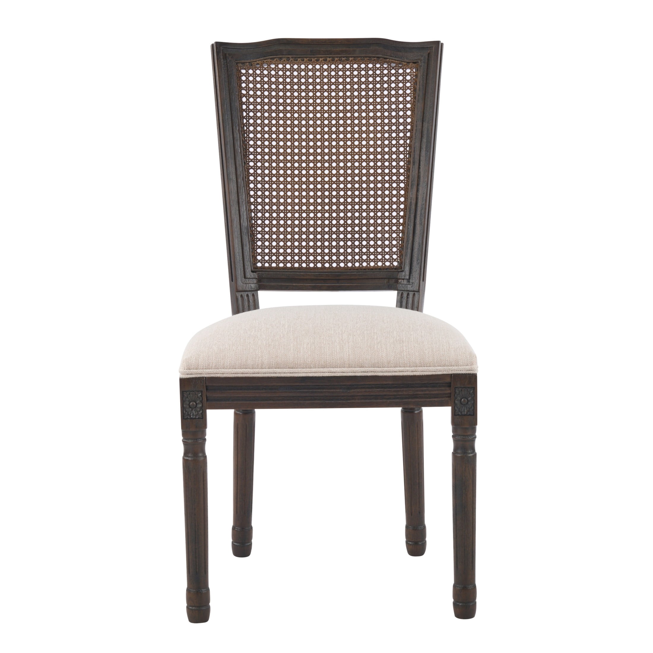 Christopher Knight Home Set of 2 French Country Dining Chairs with Rattan Cane Back, Dark Walnut+Beige