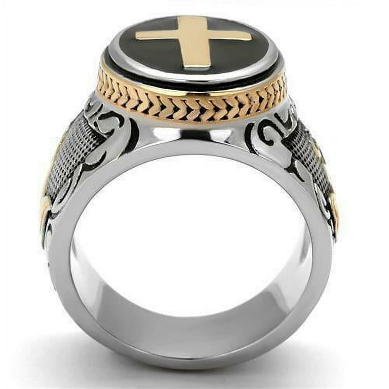 Anillo para hombre de cruz sagrada de oraciÃ³n cristiana de acero - Main Image