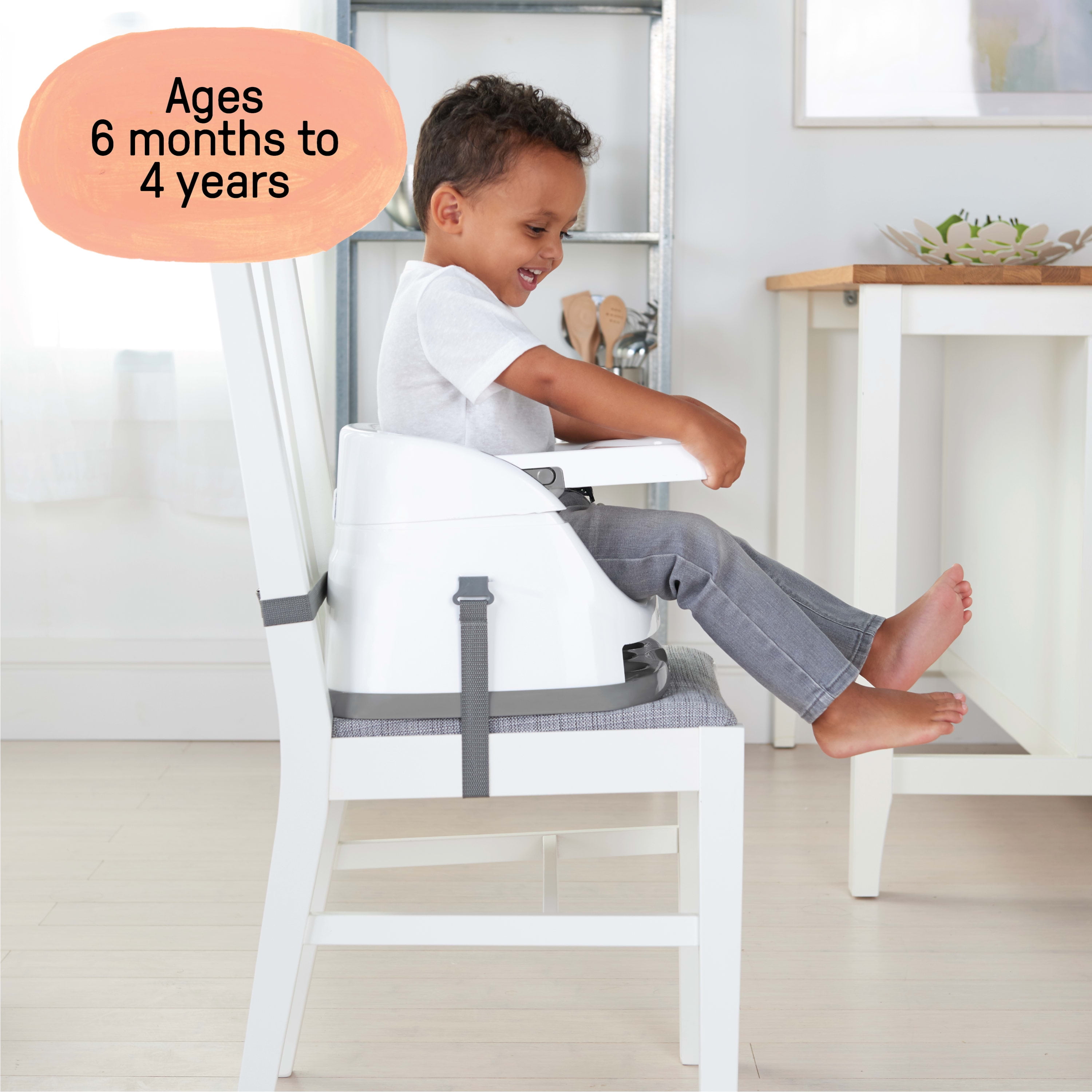 Ingenuity Baby Base 2-in-1 Booster Feeding High Chair and Floor Seat with Self-Storing Tray - Slate - 3