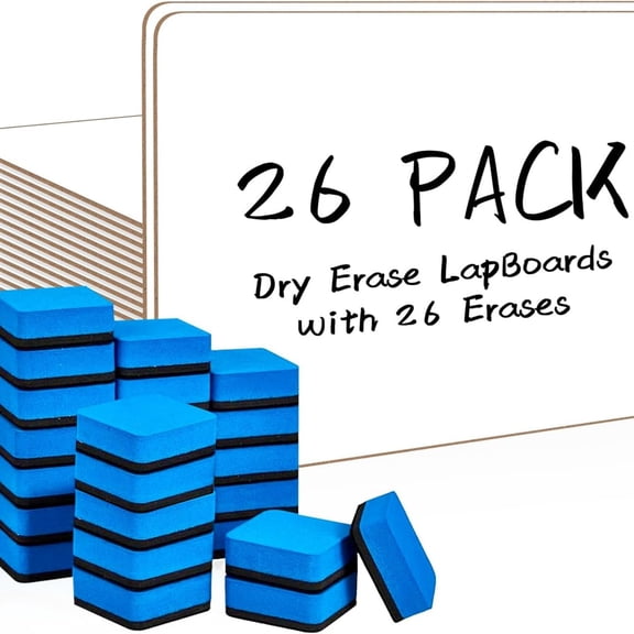 Dry Erase LapBoards, 26 Pack Double Sided 12.5 x 9 Inch Whiteboards with 26 Erasers, Dry Erase Boards for Office Students Classroom Teacher Supplies