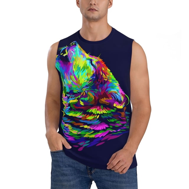 Balery Howling Wolf Camisetas sin mangas para hombre, absorbe la humedad y protege contra el mal olor.-Small
