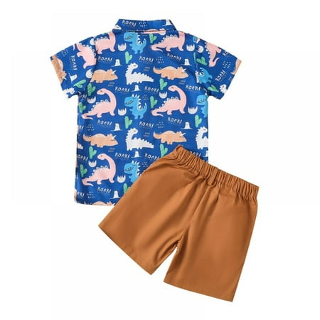 

LOVEBAY Toddler Baby Boys Summer Print Shirt Outfits Clothes Short Sleeve Button Down Tops + Shorts Set Boy Gentleman Short Set