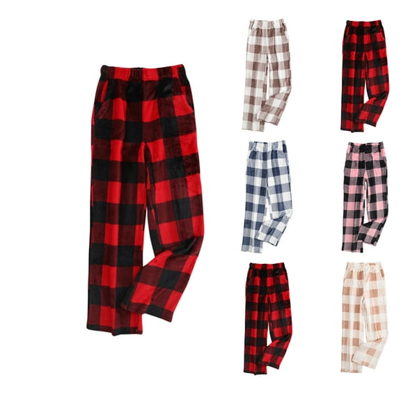 Womens Flannel Pajama Pants Loose Fit Plaid Christmas Wide Leg Pants Drawstring Elastic Waist Lightweight Fall Casual Pj Bottoms with Pockets Red S