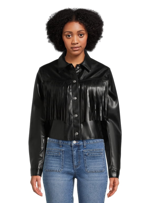 Juniors Fringe Moto Jacket with Long Sleeves, Sizes XS-3XL