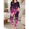 thumbnail image 4 of Starry Sakura Pajamas for Women Milk Silk Ultra Soft Sleepwear Long Sleeve Top and Pants Loungewear Set, 4 of 7