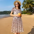 thumbnail image 4 of Disketp Leopard Brown para Vestido de Manga Corta para Mujeres, Vestidos de Verano para Mujeres, Casual y Holgado para la Playa, 4 of 6