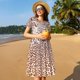 thumbnail image 4 of Fotbe Leopard Brown Vestido Largo de Moda para Mujer, Vestido Tipo Camiseta con Manga Corta y Estilo Casual a Rayas y Bloques de Color, 4 of 6