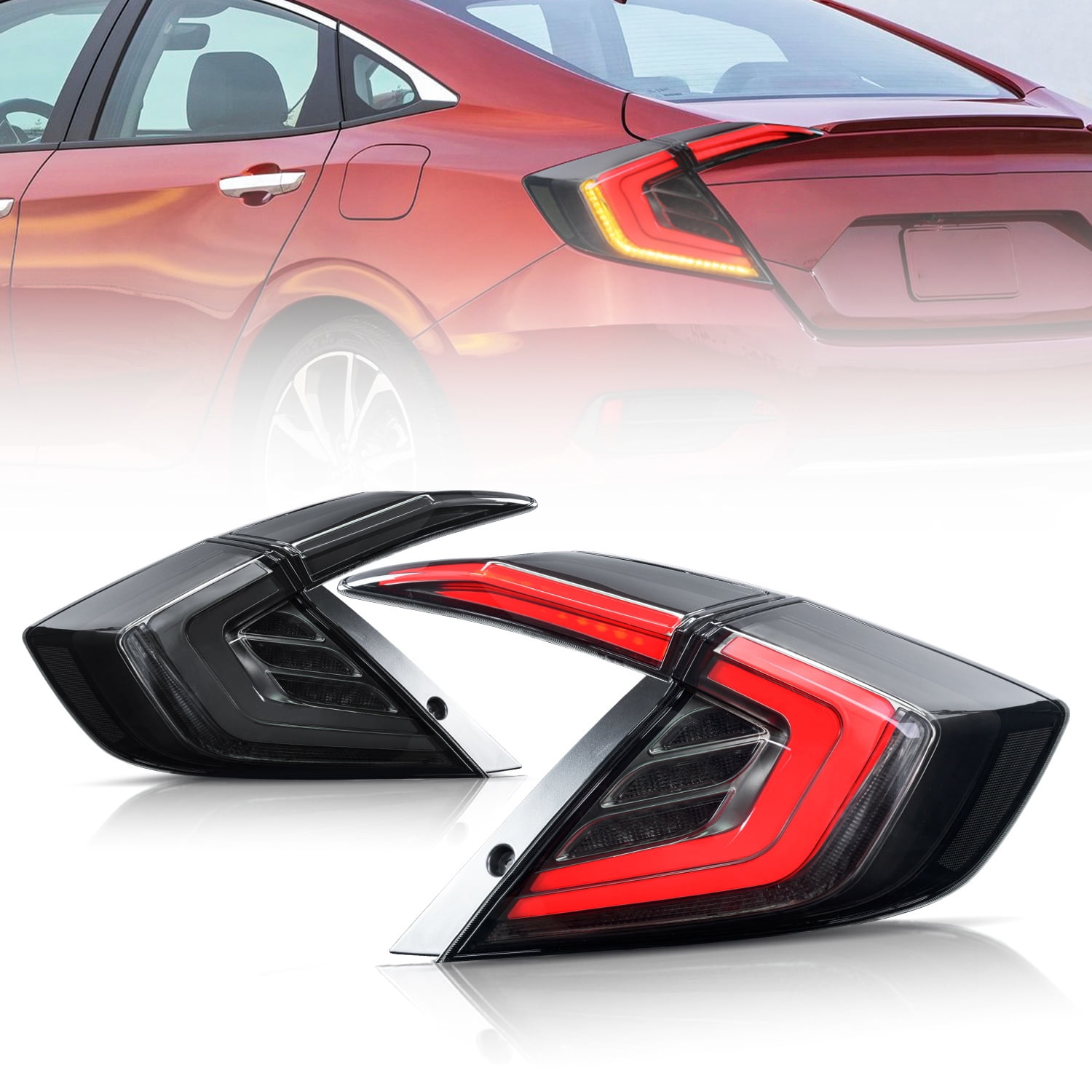 NINTE LED Tail Lights for 20162021 Honda Civic Sedan Smoke Lens Red