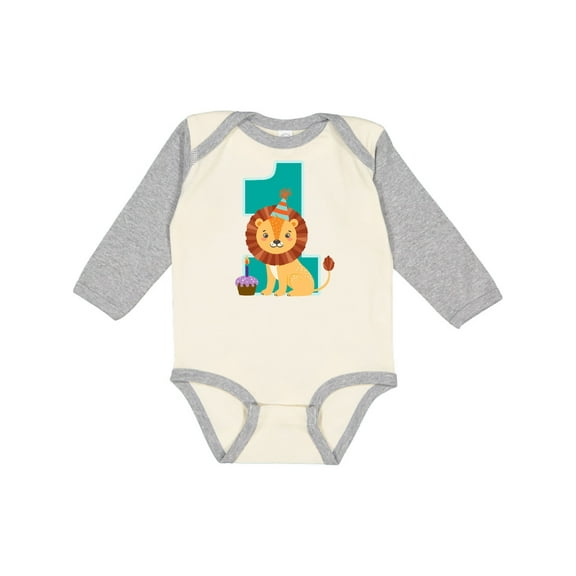 Inktastic First Birthday Boy Lion 1 Year Old Boys or Girls Long Sleeve Baby Bodysuit
