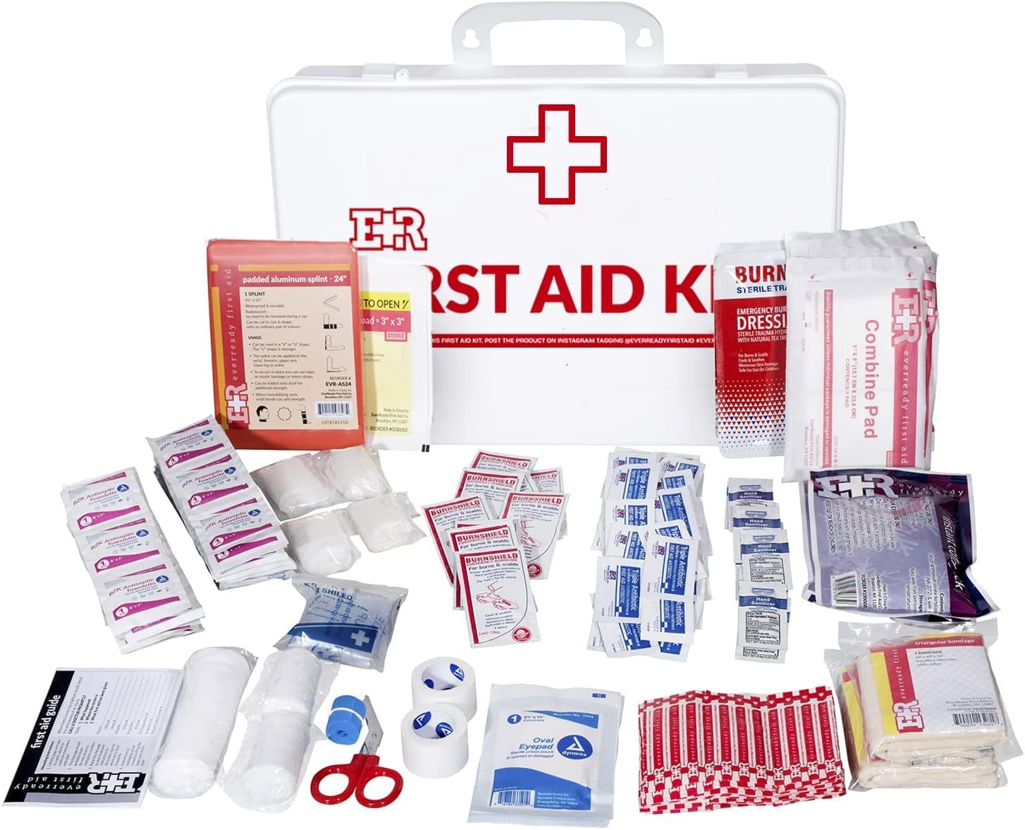 Class B OSHA ANSI Compliant First Aid Kit – Emergency Medical Supplies in Wall-Mountable Plastic Case for Workplace, Office, Home, School, Car – 190 Piece