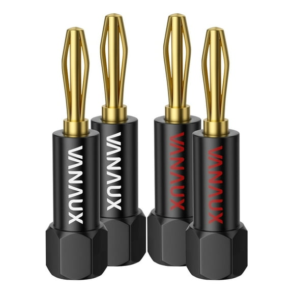 VANAUX Banana Plugs Speaker Banana Plugs 24K Gold Plated Speaker Plug Connectors for Speaker Wire,Home Theater,Wall Plate and Sound Systems,4 Count, 2 Pairs Pack