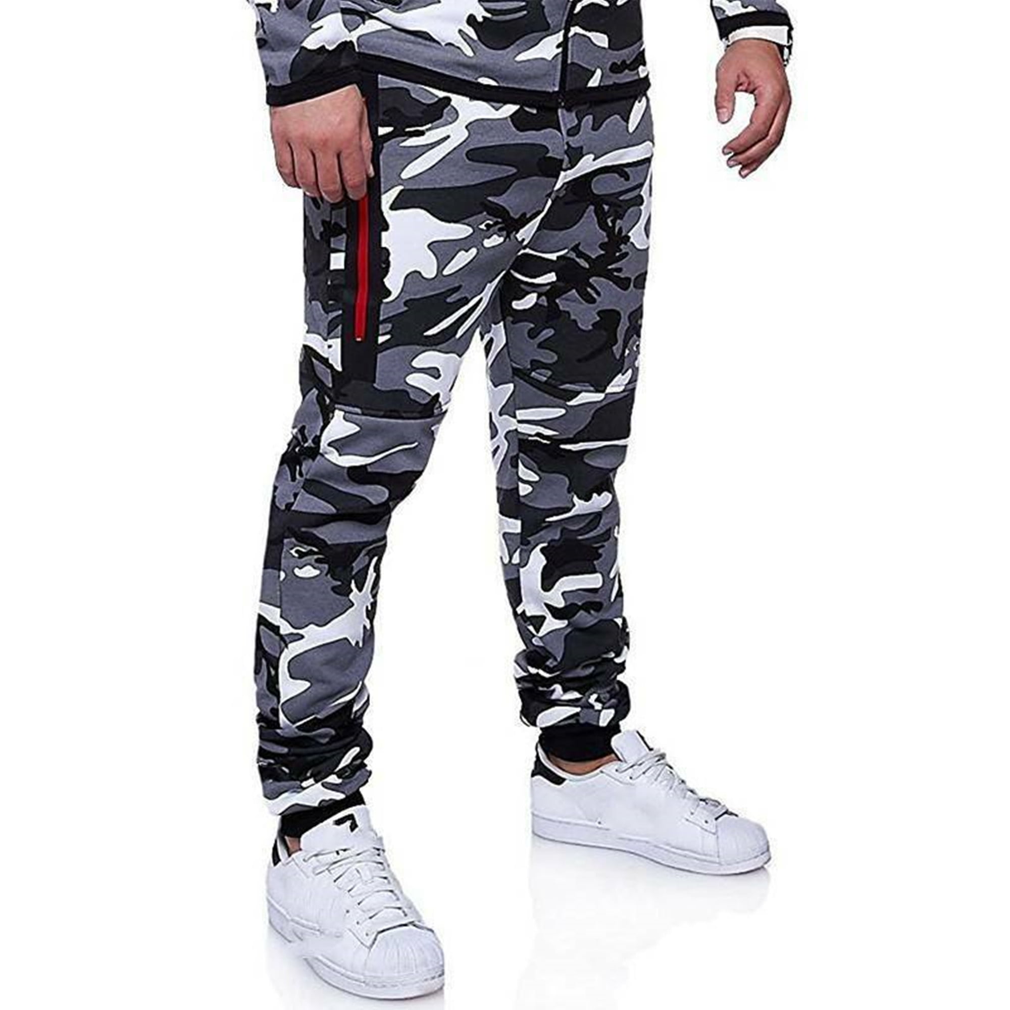 Mens Camo Gym Slim Fit Trousers Tracksuit Sport Jogger Cargo Skinny Sweat Pants 