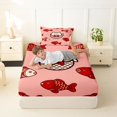 thumbnail image 3 of Manfei Cute Bowknot Cat Twin Fitted Sheet, Cartoon Fish Bedding, Pink Red, 2-Piece, 1 Fitted Sheet and 1 Pillowcase, 3 of 6