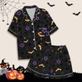 thumbnail image 5 of Tisuna Halloween Short Sleeve Pajamas Set For Kids Girls Bat Print Collared Tops And Shorts Pjs Set Loose Fit Casual Kids Halloween 2 Pieces Loungewear For Age 2-13 Years, 5 of 5