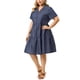 thumbnail image 1 of Women's Plus Size Jean Dress Turndown Collar Elastic Back Button Short Sleeve Denim Dress Blue 1X, 1 of 7