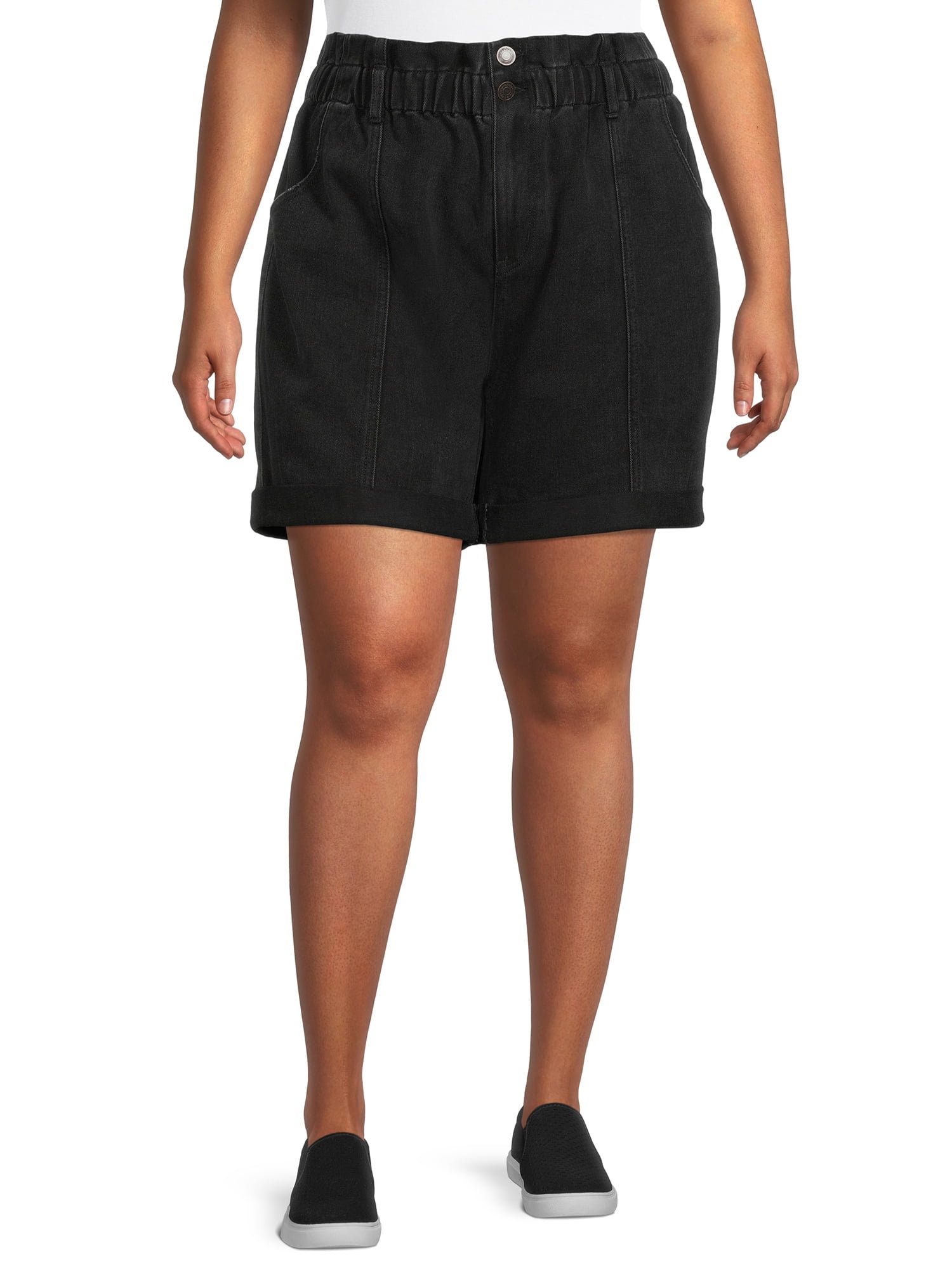 Terra & Sky Women's Plus Size High Rise Paperbag Shorts