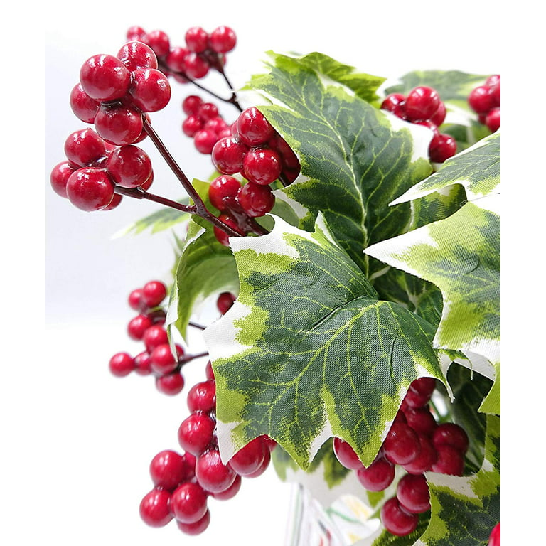 13 Jumbo Frost Holly Berry Pick: Green, Red, White