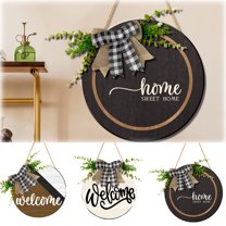 GeBuSn 30cm/11.81in Wooden Welcome Sign Round Garden Hanging Plaque With Greenery Design 30cm(12") Front Door Home Wall Hanging For Porch Patio & Indoor Use (A)