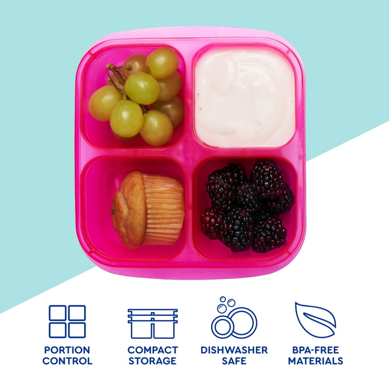 Easylunchboxes - Bento Lunch Boxes - Reusable 3-Compartment Food Containers for School, Work, and Travel, Set of 4, (Pastels), Multicolor