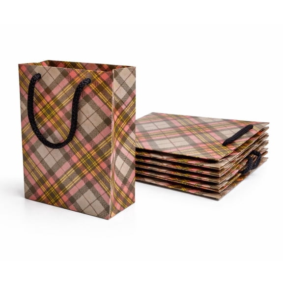 Elegant Plaid Paper Gift Bags with Strong Rope Handles, Durable Reusable Shopping Bags for Gifts, Retail, Parties, and Special Occasions