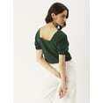 thumbnail image 3 of DressBerry Women’s Solid Cotton Flex Square Neck Top Front Buttoned Short Puffed Sleeves Waist Length Party Wear Light Weighted Casual Summer Top, 3 of 7