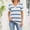 A412 Blue, variant on T-Shirt for Women V Neck Short Sleeve Casual Regular Fit Horizontal Striped Print Rolled Cuffs Lightweight Stretchy Daily Wear Summer Tee Shirts
