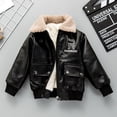 thumbnail image 1 of Chaqueta de cuero con forro polar de invierno para niños Chaqueta de cuero PU atractiva para niños Ropa de invierno Ropa de abrigo gruesa para niños, 1 of 6