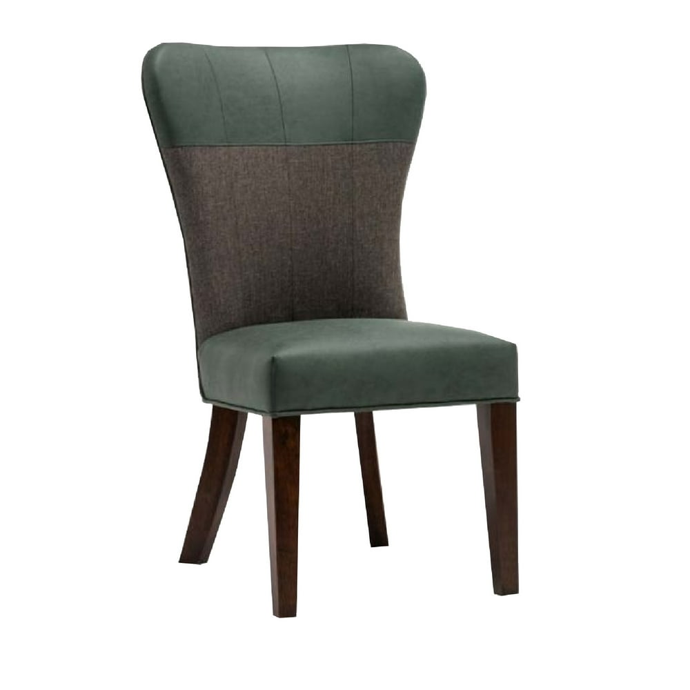 Two Tone Fabric Upholstered Dining Chair, Set of 2, Green and Gray