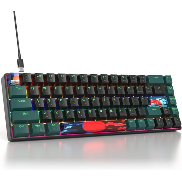 wqlpp-Surmen 65% Mechanical Gaming Keyboard with Linear Red Switch, Wired Mini Compact Keyboard 60 Percent Backlit for Laptop Desktop PC Gamers(68 Sound Wave B-Rainbow)