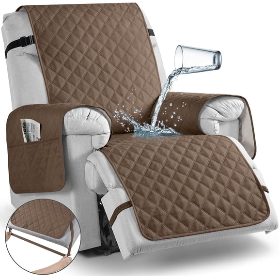 Waterproof Nonslip Recliner Cover, Dog Chair Cover Furniture Protector, Ideal Recliner Slipcovers for Pets and Kids - Coffee