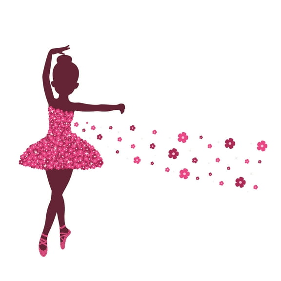 BALLERINA - Removable Vinyl Home Living Room Art Young Ballerina Dancer Decoration Purple Floral Tutu Dress Falling Flowers Décor Design Adhesive Kids Bedroom Dance Studio Wall Decal 10" x 8"