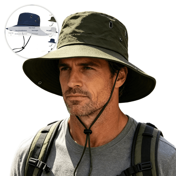 BELTNOV Men's Boonie Sun Hat Wide Brim Breathable Sunshade Fishing Hat Lightweight Foldable UV Protection Hat for Hiking Camping Army Green