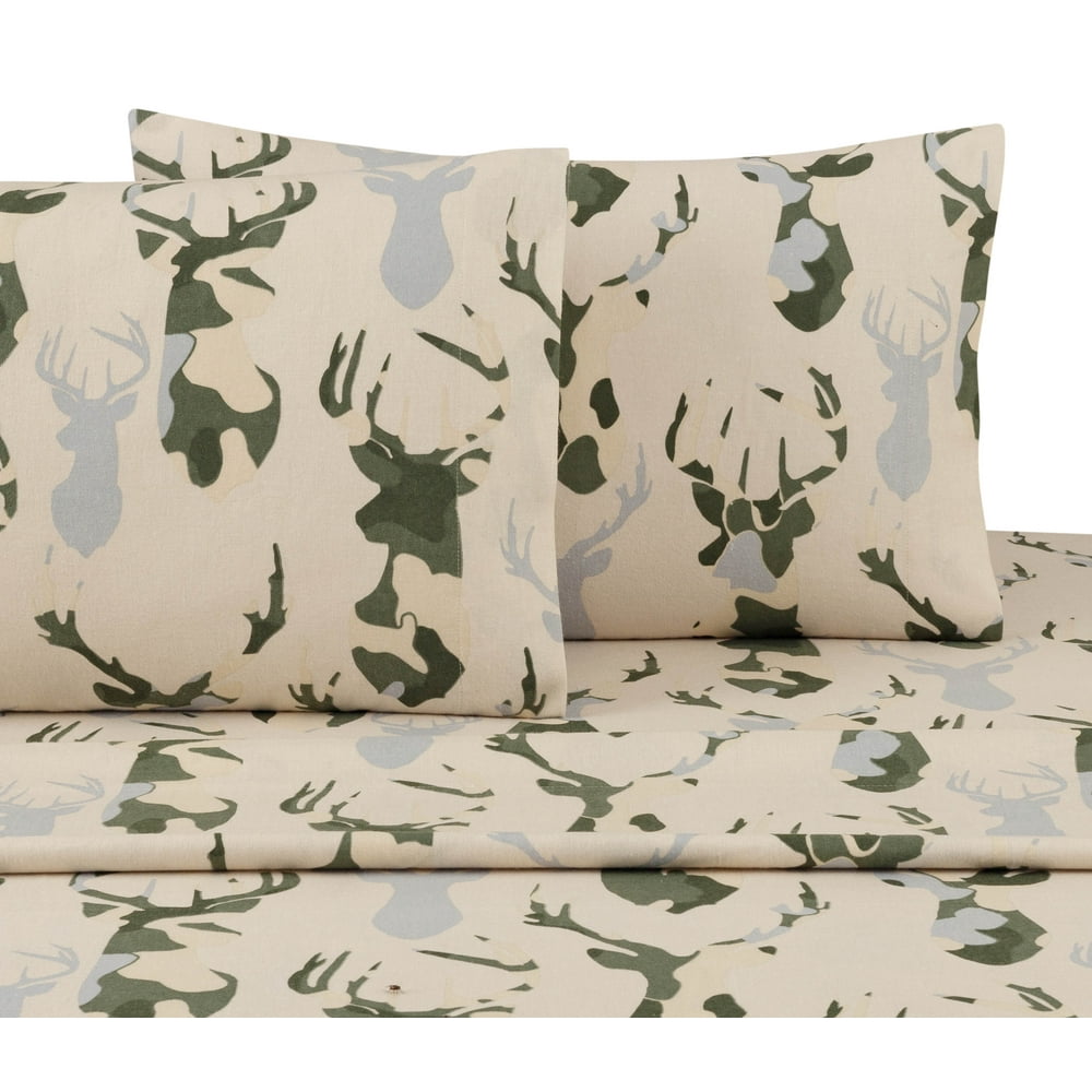 Mainstays Twin Flannel Sheet Set, Camo Deer