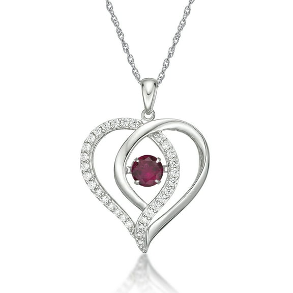 Brilliance 925 Sterling Silver Created Ruby and Created White Sapphire Dancing Pendant with 18" Chain