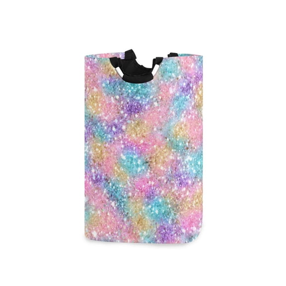 Pastel Colored Glitter Laundry Basket with Handles Foldable Laundry Hamper Freestanding Washing Bin 50L