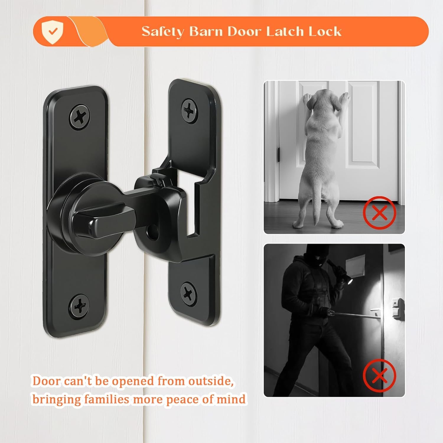 JJEAN-2 Pack Sliding Barn Door Lock, 90/180 Degree Flip Gate Latch, Zinc Alloy Barn Lock Latch Hardware for Barn, Garden, Cabinet, Bathroom, Black